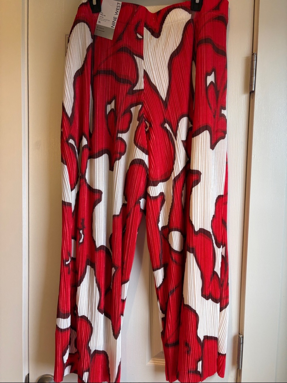 Nine West |  NWT Red & Cream Patterned Wide Leg Crop Pants High Rise Size XL - Picture 5 of 6